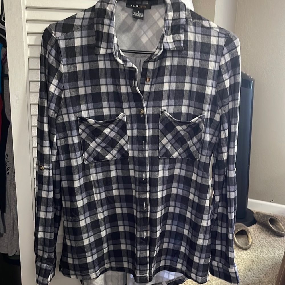 Button up super soft shirt. Purple ish navy color. Size small from RobertLouis.